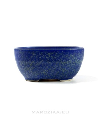 Dark blue glazed shohin bonsai pot - 11,5 x 8 x 5,5 cm