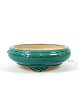 Green glazed round drumpot - 25,5 x 8,5 cm