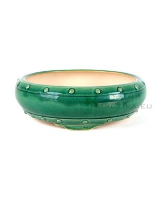 Green glazed round drumpot - 26 x 8 cm
