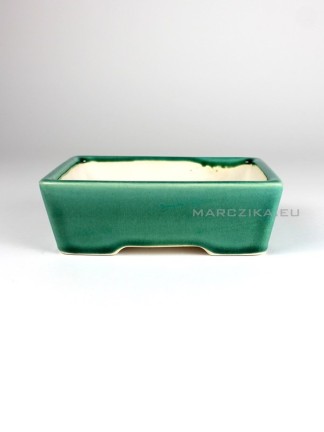 Green rectangular glazed bonsai pot 16 x 12 x 5 cm