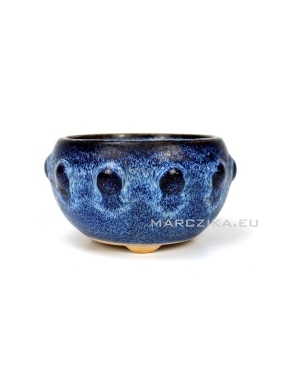 Használt kerek kék mázas bonsai tál - 10 x 6,5 cm