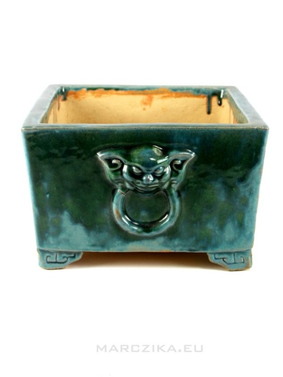 Zöld kínai mázas bonsai tál Kengai és Han Kengai stílushoz - 28 x 18,5 cm