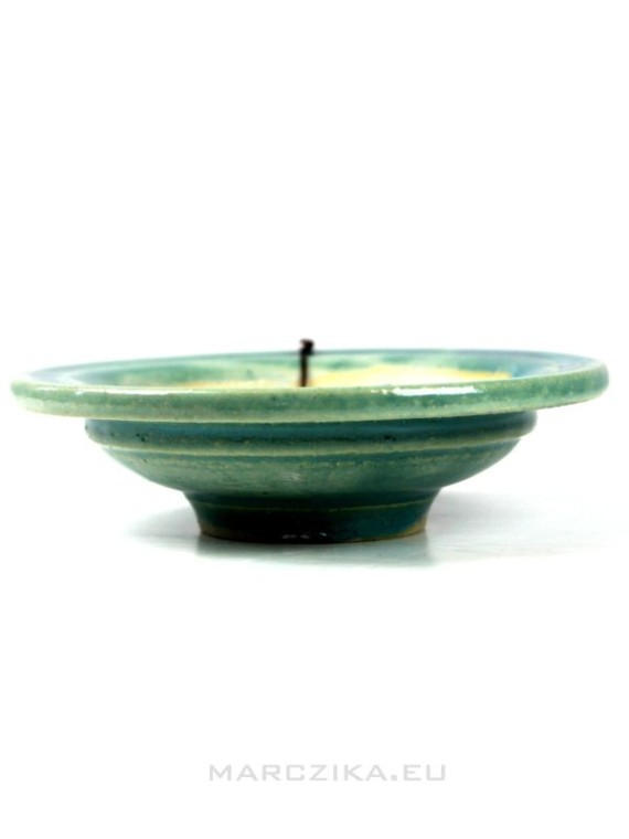 Kerek zöld mázas shohin bonsai tál - 12,5 x 3,5 cm