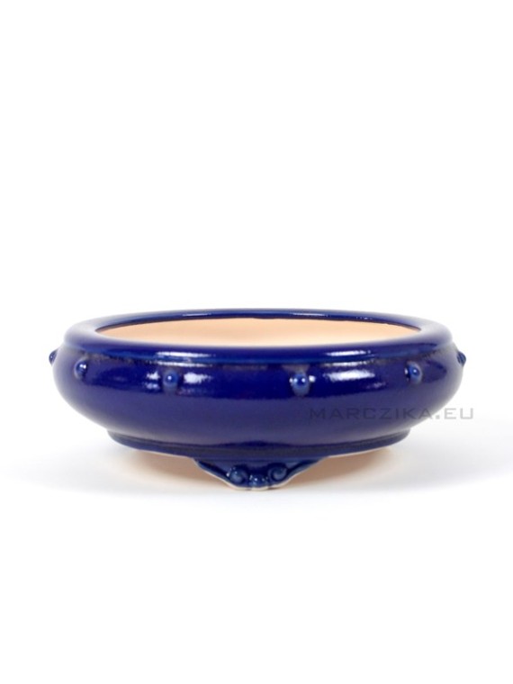 Blue glazed round drumpot - 25,5 x 8,5 cm