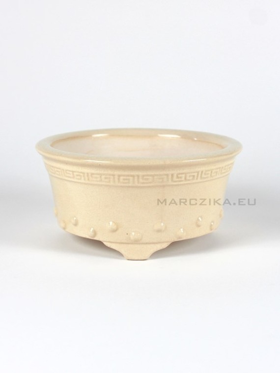 Beige mázas kerek bonsai tál 15,5 x 7 cm