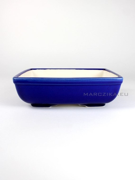 Dark blue glazed bonsai pot - 22 x 18 x 6 cm