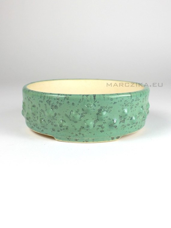 Green glazed drumpot 01. - 14,5 x 5 cm