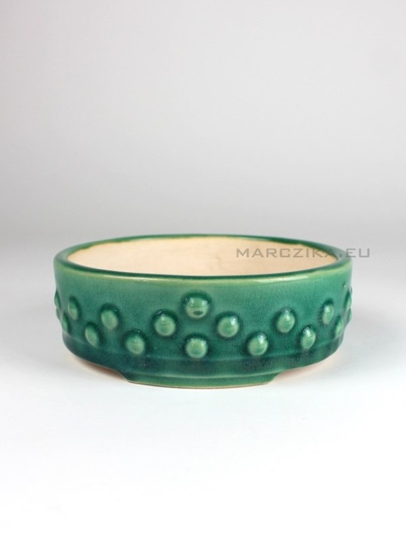 Green glazed drumpot 02. - 14,5 x 5 cm