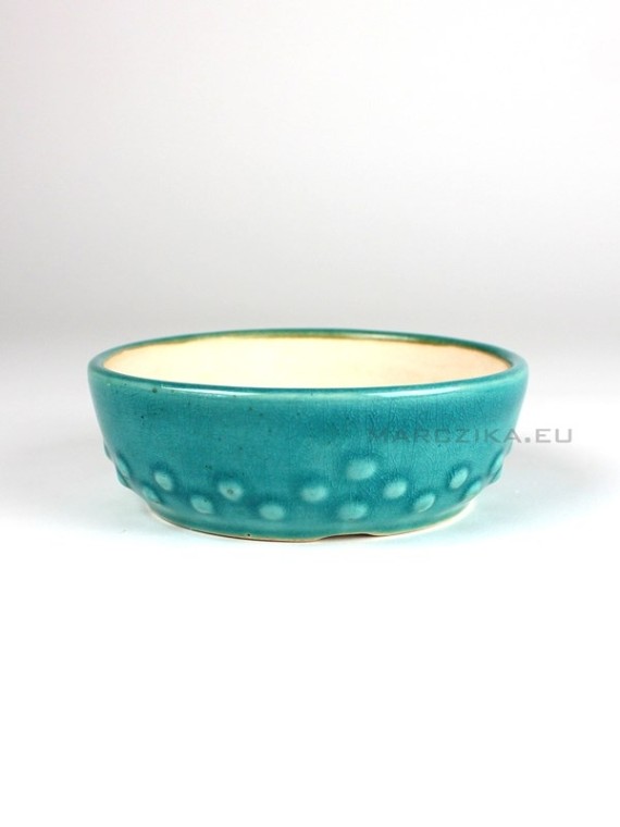 Green glazed drumpot 03. - 12 x 4 cm