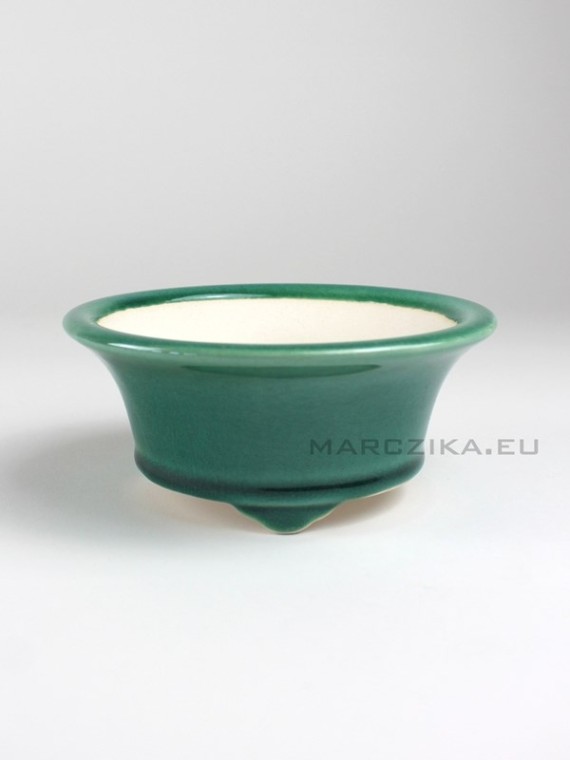 Round green glazed shohin bonsai pot 13,5 x 5,5 cm