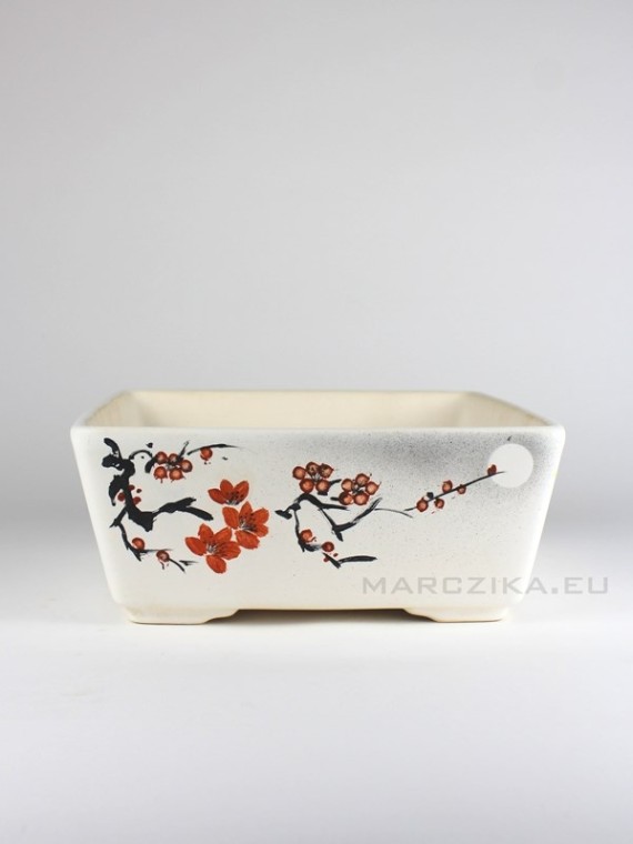 Square bonsai pot with a flower pattern on a white background 21,5 x 21,5 x 8,5 cm