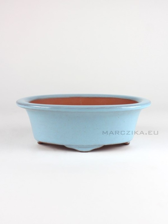 Light blue glazed oval shohin bonsai bowl 16.5 x 12 x 5.5 cm