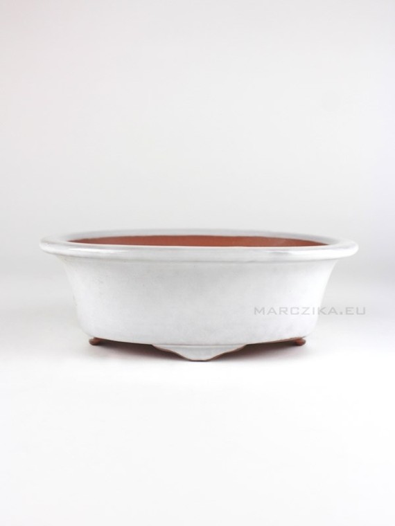 White glazed oval shohin bonsai pot 16.5 x 12 x 5.5 cm