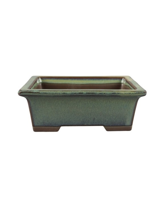 Olivazöld mázas shohin bonsai tál 