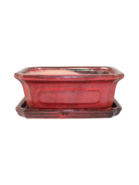 Kínai mázas bonsai tál alátéttel - piros színű - 20cm