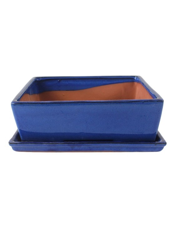 Kínai mázas bonsai tál alátéttel - tengerkék színű - 30 cm