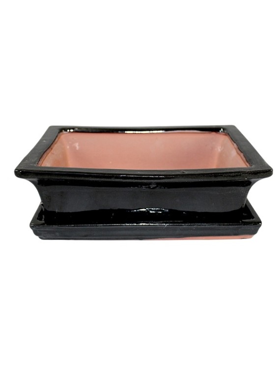 Kínai mázas bonsai tál alátéttel - fekete - 30 cm 