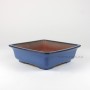 Blue glazed square bonsai pot 21 x 21 x 6 cm