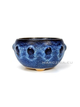 Used round blue glazed bonsai pot - 10 x 6,5 cm