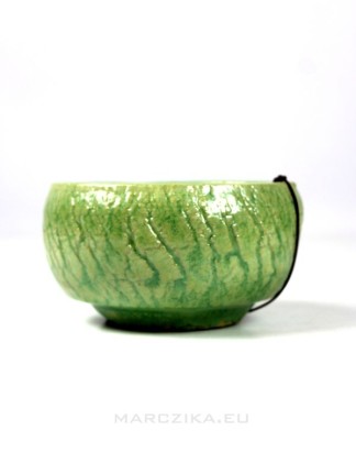 Kerek zöld kínai mázas bonsai tál - 10 x 6 cm