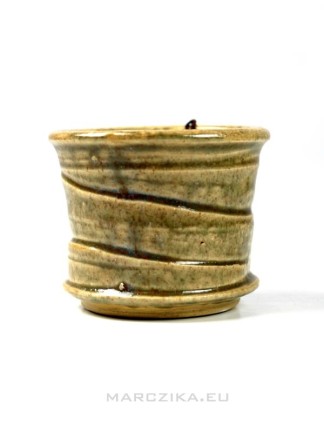 Mácsai László homok színű shohin mázas bonsai tál - 8 x 7 cm