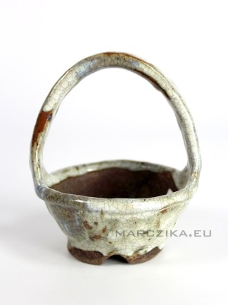 Basket-shaped Echizen Bunzan Japanese kusamono pot - 9 x 13 cm